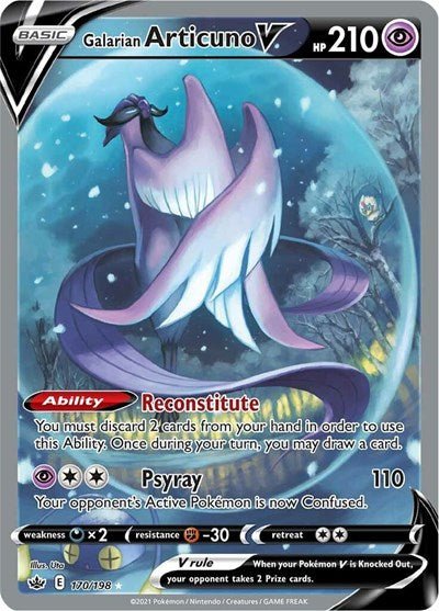 Pokémon card: Galarian Articuno V (Alternate Full Art) 170/198 from Chilling Reign (Ultra Rare), Psychic type, front of card
