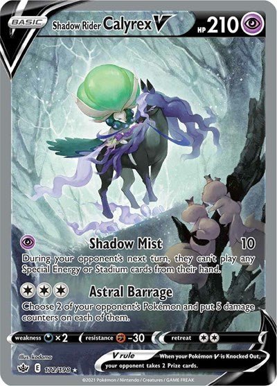 Pokémon card: Shadow Rider Calyrex V (Alternate Full Art) 172/198 from Chilling Reign (Ultra Rare), Psychic type, front of card