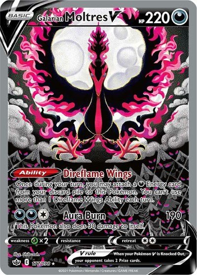Pokémon card: Galarian Moltres V (Alternate Full Art) 177/198 from Chilling Reign (Ultra Rare), Darkness type, front of card
