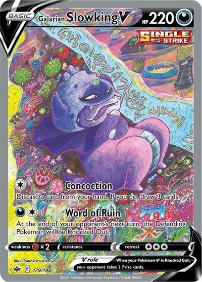 Pokémon card: Galarian Slowking V (Alternate Full Art) 179/198 from Chilling Reign (Ultra Rare), Darkness type, front of card