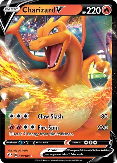 Pokémon card: Charizard V 019/189 from Darkness Ablaze (Ultra Rare), Fire type, front of card