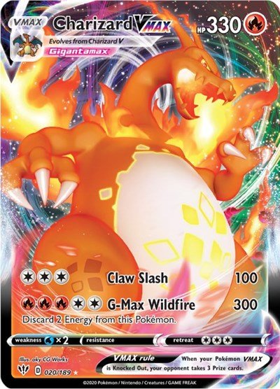 Pokémon card: Charizard VMAX 020/189 from Darkness Ablaze (Ultra Rare), Fire type, front of card