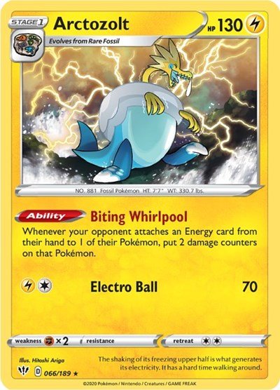 Pokémon card: Arctozolt 066/189 from Darkness Ablaze (Holo Rare), Lightning type, front of card