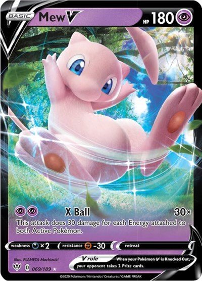 Pokémon card: Mew V 069/189 from Darkness Ablaze (Ultra Rare), Psychic type, front of card