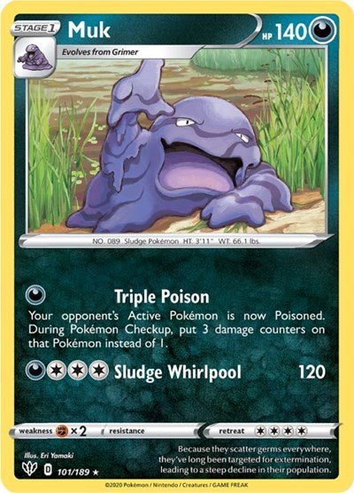 Pokémon card: Muk 101/189 from Darkness Ablaze (Rare), Darkness type, front of card