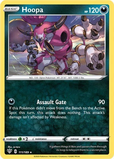 Pokémon card: Hoopa 111/189 from Darkness Ablaze (Holo Rare), Darkness type, front of card