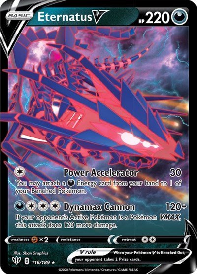 Pokémon card: Eternatus V 116/189 from Darkness Ablaze (Ultra Rare), Darkness type, front of card