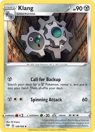 Pokémon card: Klang 126/189 from Darkness Ablaze (Uncommon), Metal type, front of card