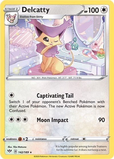 Pokémon card: Delcatty 142/189 from Darkness Ablaze (Rare), Colorless type, front of card