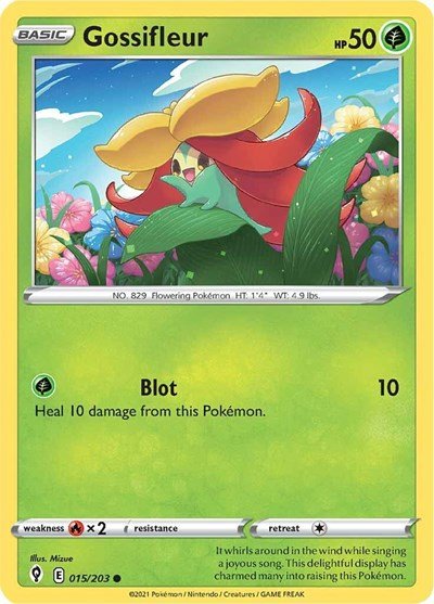 Pokémon card: Gossifleur 015/203 from Evolving Skies (Common), Grass type, front of card
