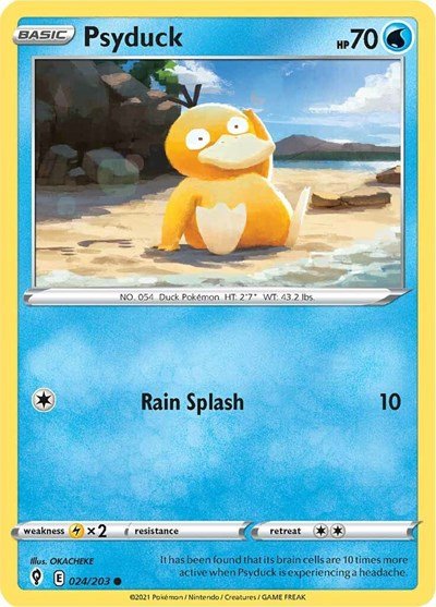 Pokémon card: Psyduck 024/203 from Evolving Skies (Common), Water type, front of card