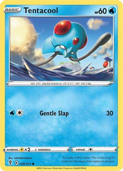 Pokémon card: Tentacool 026/203 from Evolving Skies (Common), Water type, front of card