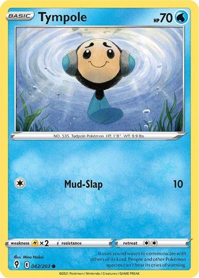 Pokémon card: Tympole 042/203 from Evolving Skies (Common), Water type, front of card