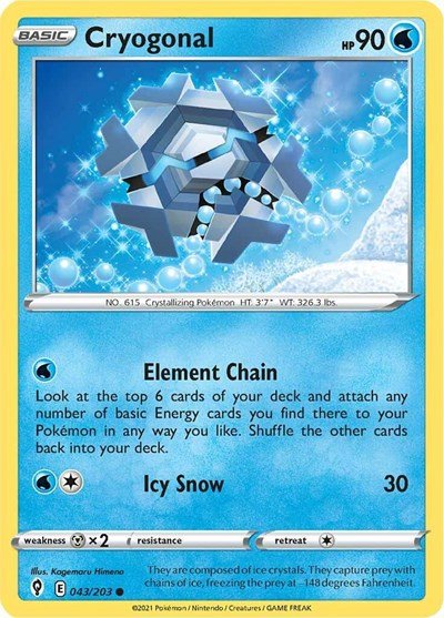 Pokémon card: Cryogonal 043/203 from Evolving Skies (Common), Water type, front of card