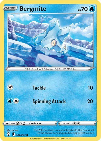 Pokémon card: Bergmite 044/203 from Evolving Skies (Common), Water type, front of card
