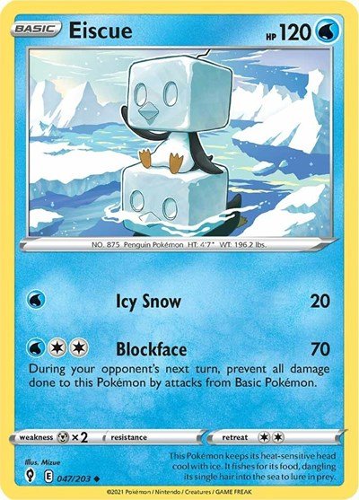 Pokémon card: Eiscue 047/203 from Evolving Skies (Uncommon), Water type, front of card