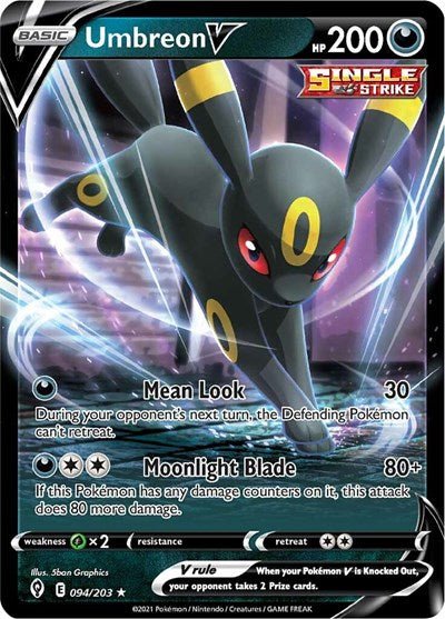 Pokémon card: Umbreon V 094/203 from Evolving Skies (Ultra Rare), Darkness type, front of card
