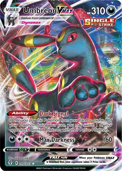 Pokémon card: Umbreon VMAX 095/203 from Evolving Skies (Ultra Rare), Darkness type, front of card