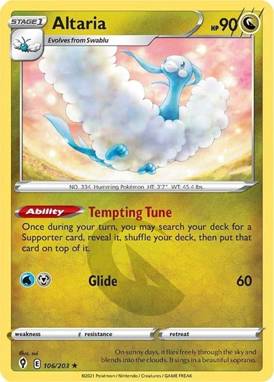 Pokémon card: Altaria 106/203 from Evolving Skies (Rare), Dragon type, front of card
