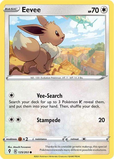 Pokémon card: Eevee 125/203 from Evolving Skies (Common), Colorless type, front of card