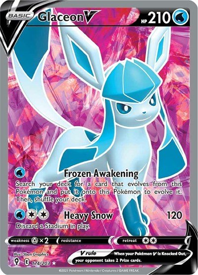 Pokémon card: Glaceon V (Full Art) 174/203 from Evolving Skies (Ultra Rare), Water type, front of card
