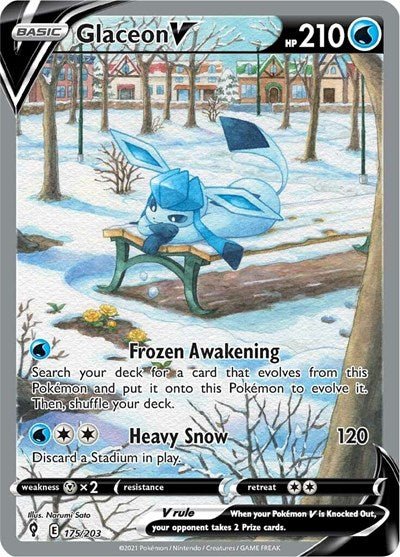 Pokémon card: Glaceon V (Alternate Full Art) 175/203 from Evolving Skies (Ultra Rare), Water type, front of card