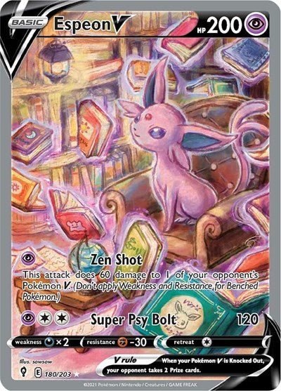 Pokémon card: Espeon V (Alternate Full Art) 180/203 from Evolving Skies (Ultra Rare), Psychic type, front of card
