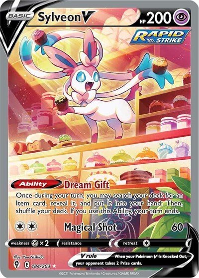 Pokémon card: Sylveon V (Alternate Full Art) 184/203 from Evolving Skies (Ultra Rare), Psychic type, front of card
