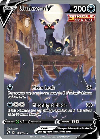 Pokémon card: Umbreon V (Alternate Full Art) 189/203 from Evolving Skies (Ultra Rare), Darkness type, front of card