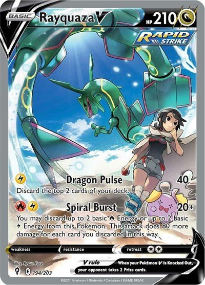 Pokémon card: Rayquaza V (Alternate Full Art) 194/203 from Evolving Skies (Ultra Rare), Dragon type, front of card