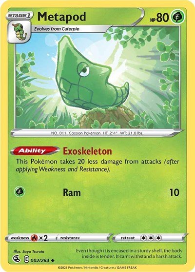 Pokémon card: Metapod 002/264 from Fusion Strike (Uncommon), Grass type, front of card