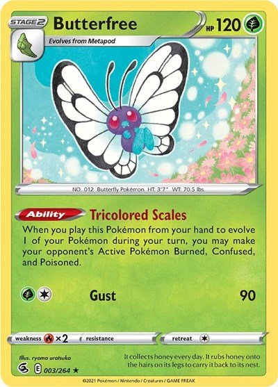 Pokémon card: Butterfree 003/264 from Fusion Strike (Holo Rare), Grass type, front of card
