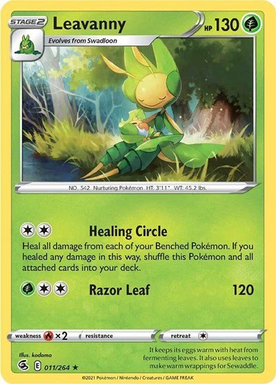 Pokémon card: Leavanny 011/264 from Fusion Strike (Rare), Grass type, front of card