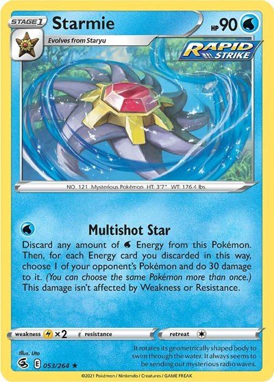 Pokémon card: Starmie 053/264 from Fusion Strike (Holo Rare), Water type, front of card