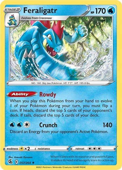 Pokémon card: Feraligatr 057/264 from Fusion Strike (Holo Rare), Water type, front of card