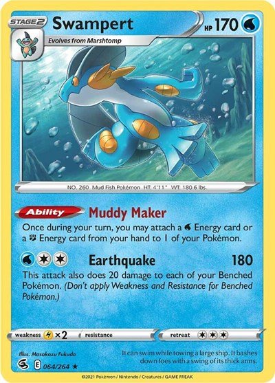 Pokémon card: Swampert 064/264 from Fusion Strike (Holo Rare), Water type, front of card