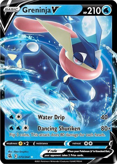 Pokémon card: Greninja V 073/264 from Fusion Strike (Ultra Rare), Water type, front of card