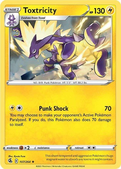 Pokémon card: Toxtricity 107/264 from Fusion Strike (Holo Rare), Lightning type, front of card