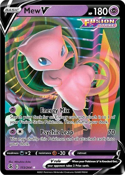 Pokémon card: Mew V 113/264 from Fusion Strike (Ultra Rare), Psychic type, front of card