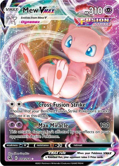 Pokémon card: Mew VMAX 114/264 from Fusion Strike (Ultra Rare), Psychic type, front of card
