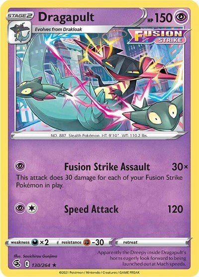 Pokémon card: Dragapult 130/264 from Fusion Strike (Holo Rare), Psychic type, front of card