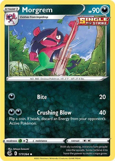 Pokémon card: Morgrem 177/264 from Fusion Strike (Uncommon), Darkness type, front of card