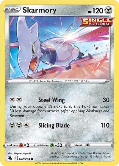 Pokémon card: Skarmory 182/264 from Fusion Strike (Common), Metal type, front of card