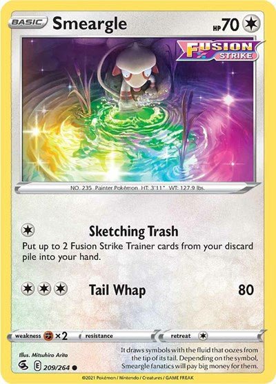 Pokémon card: Smeargle 209/264 from Fusion Strike (Common), Colorless type, front of card