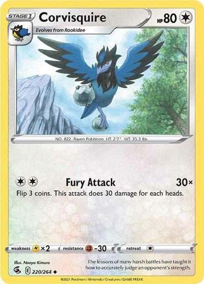 Pokémon card: Corvisquire 220/264 from Fusion Strike (Uncommon), Colorless type, front of card