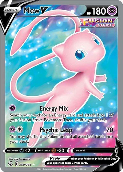 Pokémon card: Mew V (Full Art) 250/264 from Fusion Strike (Ultra Rare), Psychic type, front of card