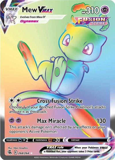 Pokémon card: Mew VMAX 268/264 from Fusion Strike (Secret Rare), Psychic type, front of card