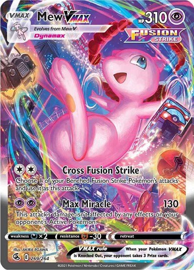 Pokémon card: Mew VMAX (Alternate Art Secret) 269/264 from Fusion Strike (Secret Rare), Psychic type, front of card