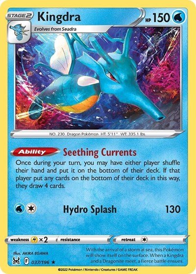 Pokémon card: Kingdra 037/196 from Lost Origin (Holo Rare), Water type, front of card