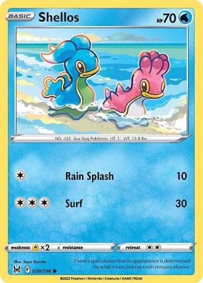 Pokémon card: Shellos 039/196 from Lost Origin (Common), Water type, front of card